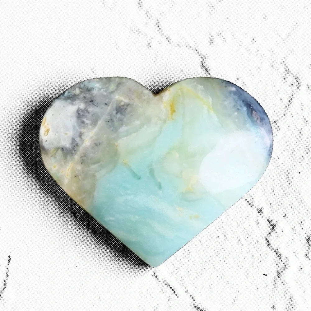 Amazonite, calcite and quartz Large Heart Shape Hand Carved Natural Stone - Picture 2 of 9